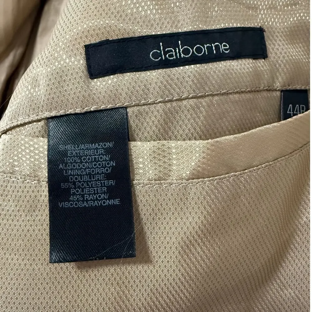 Claiborne Men's Tan Beige Cotton Two Buttons Sportscoat Blazer Jacket Size 44R